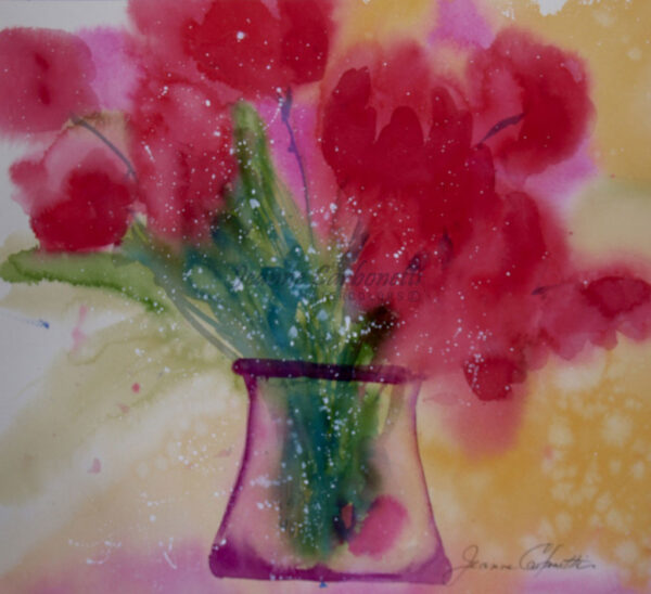 Red Tulips in Vase Original Watercolor Painting