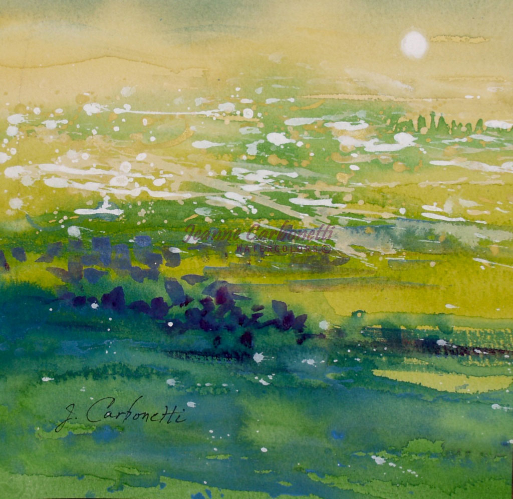 Summer meadow, watercolor painting impressionism For sale as